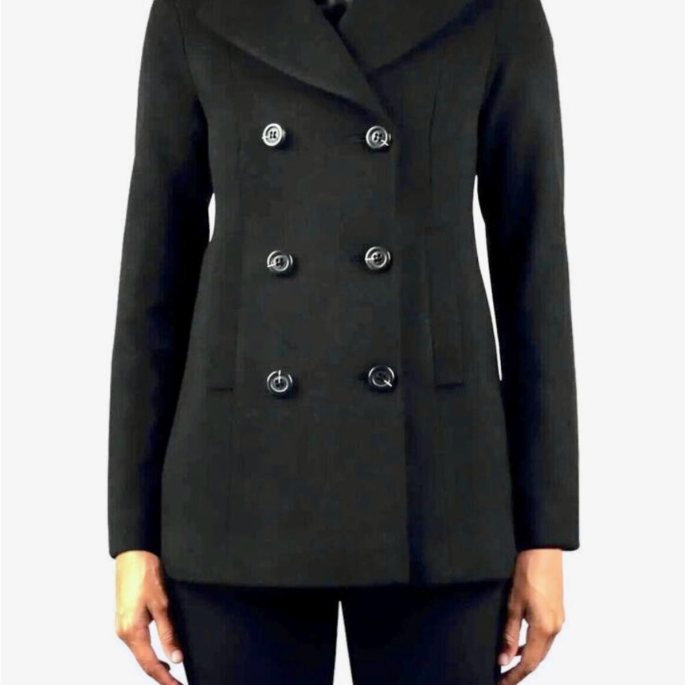 Fleurette Studios Black Double-Breasted Wool Pea Coat